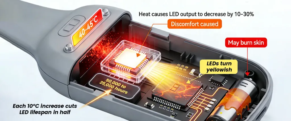Cross-section of a wearable device showing HQGLED LED heat dissipation and thermal management components